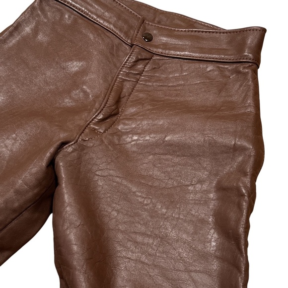 Vintage Bates of California Brown Leather Satin Lined Straight Pants Womens 28 - Picture 4 of 15